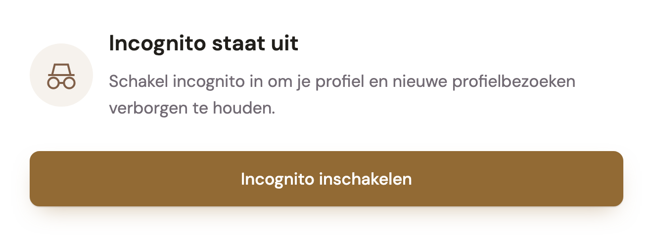 Incognito staat uit, met de knop Incognito inschakelen in de echte accountinstellingen.